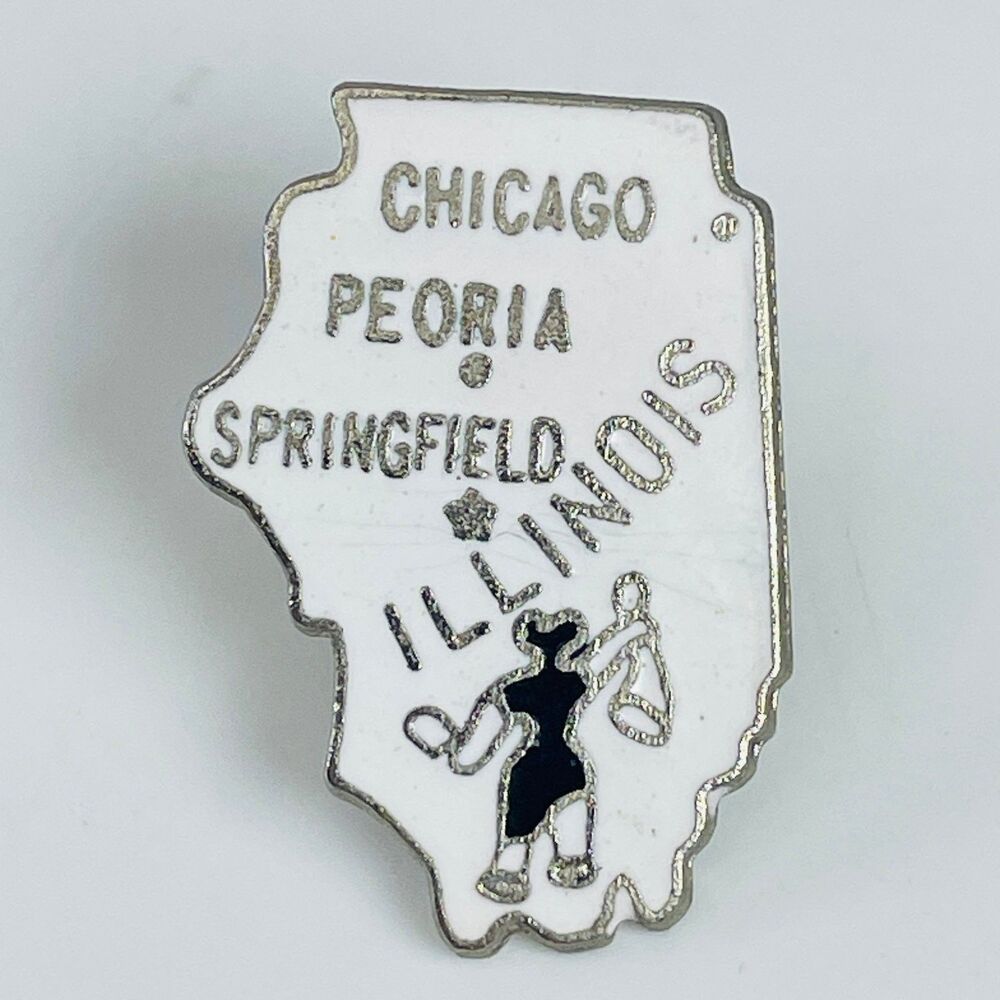 Illinois State Outline Cities Pinback Button Chicago Peoria Springfield approx